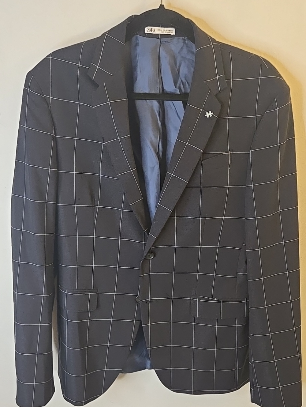 Zara Navy Windowpane Blazer - Men's Smart Casual Jacket